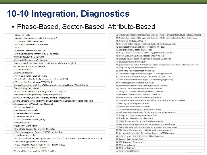 10 -10 Integration, Diagnostics • Phase-Based, Sector-Based, Attribute-Based 