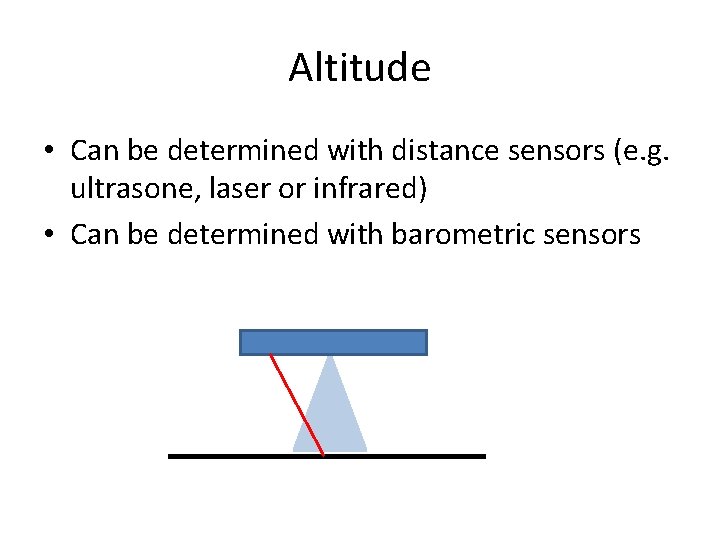 Altitude • Can be determined with distance sensors (e. g. ultrasone, laser or infrared)