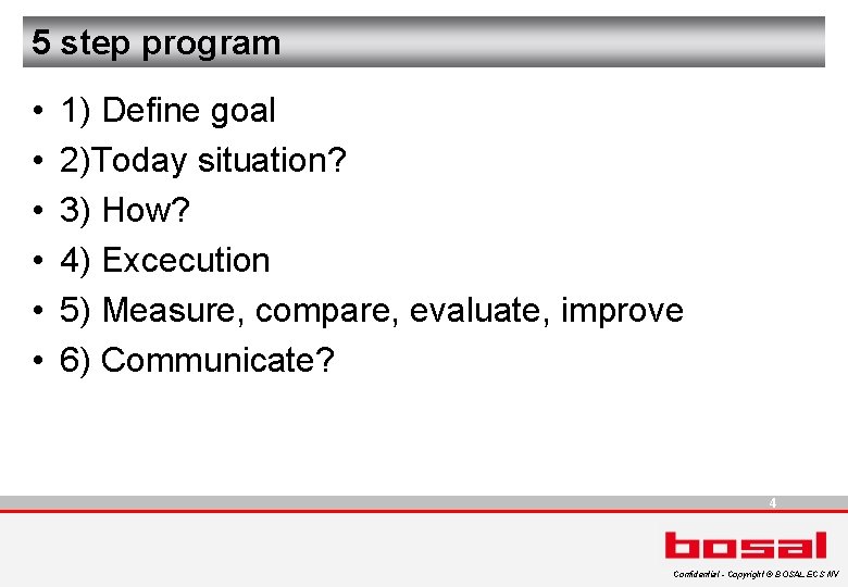 5 step program • • • 1) Define goal 2)Today situation? 3) How? 4)