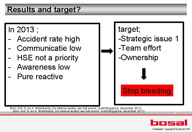 Results and target? In 2013 ; - Accident rate high - Communicatie low -