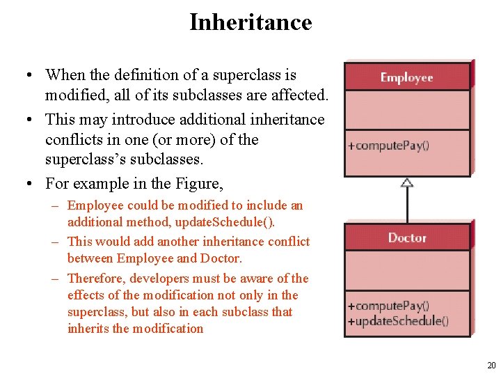 Inheritance • When the definition of a superclass is modified, all of its subclasses