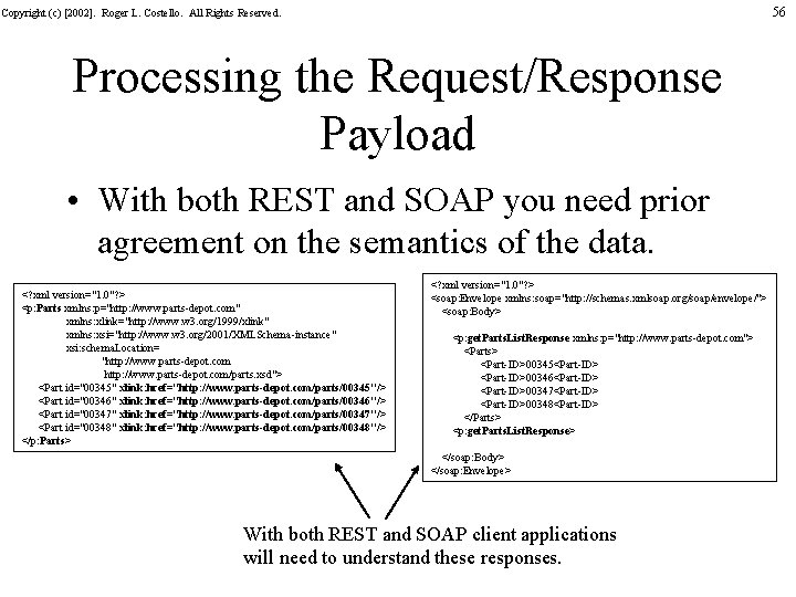 56 Copyright (c) [2002]. Roger L. Costello. All Rights Reserved. Processing the Request/Response Payload