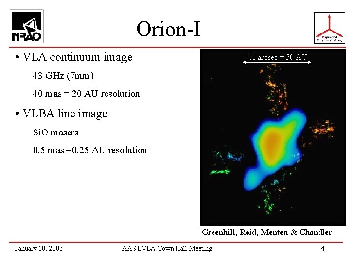 Orion-I • VLA continuum image 0. 1 arcsec = 50 AU 43 GHz (7