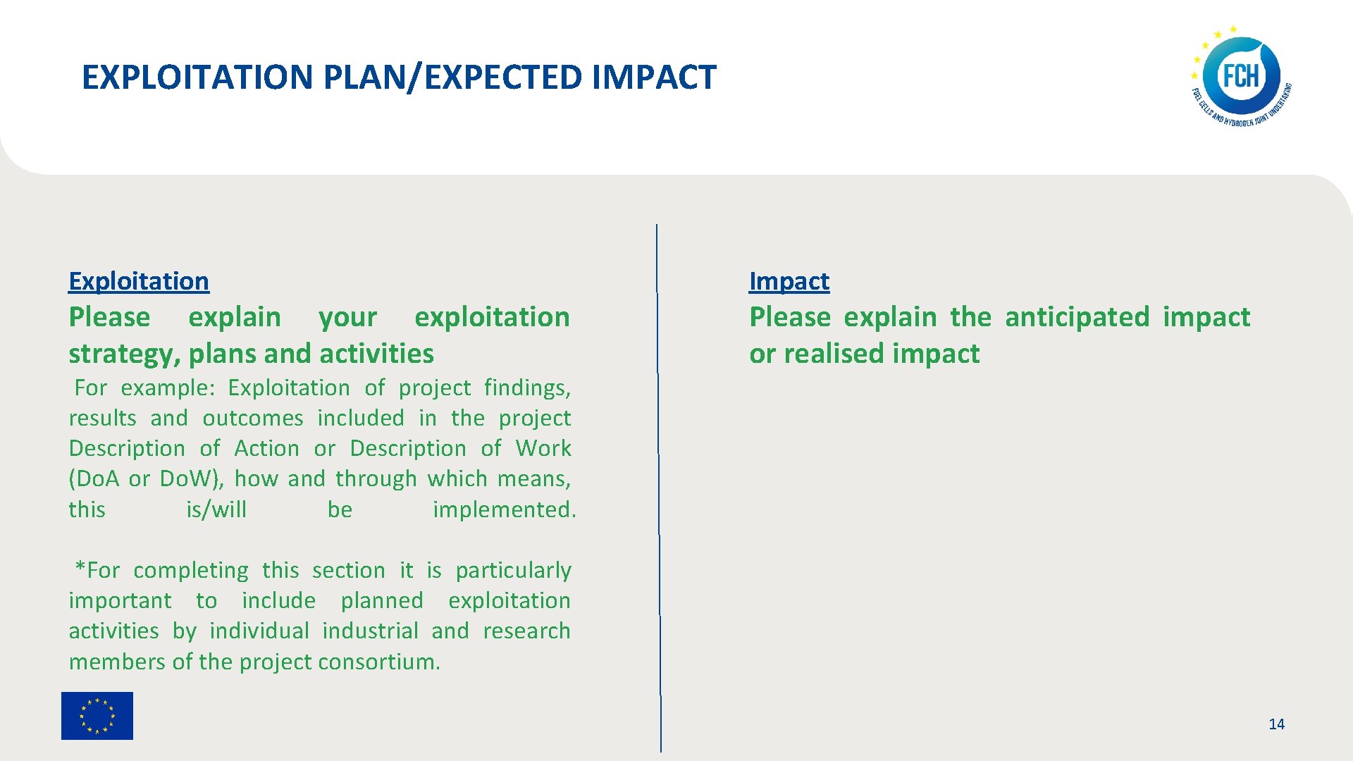 EXPLOITATION PLAN/EXPECTED IMPACT Exploitation Please explain your exploitation strategy, plans and activities For example: