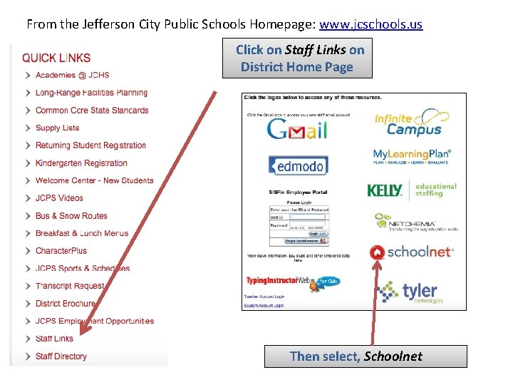 From the Jefferson City Public Schools Homepage: www. jcschools. us Click on Staff Links