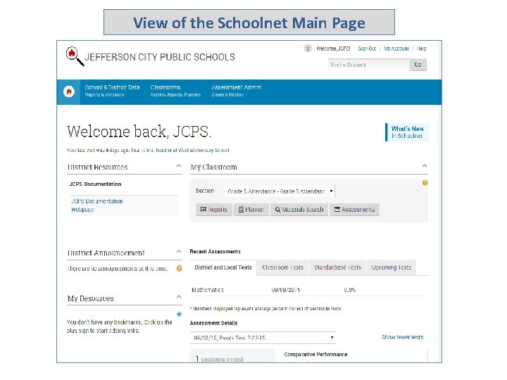 View of the Schoolnet Main Page 