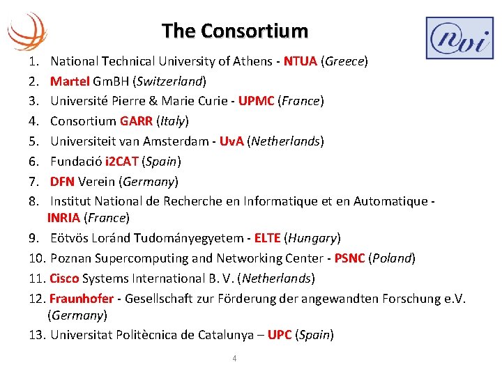 The Consortium 1. 2. 3. 4. 5. 6. 7. 8. National Technical University of