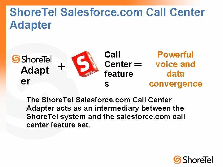 Shore. Tel Salesforce. com Call Center Adapt er + Call Powerful Center = voice
