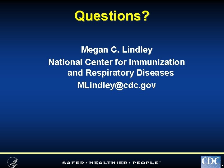 Questions? Megan C. Lindley National Center for Immunization and Respiratory Diseases MLindley@cdc. gov TM