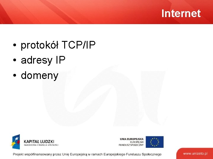 Internet • protokół TCP/IP • adresy IP • domeny 