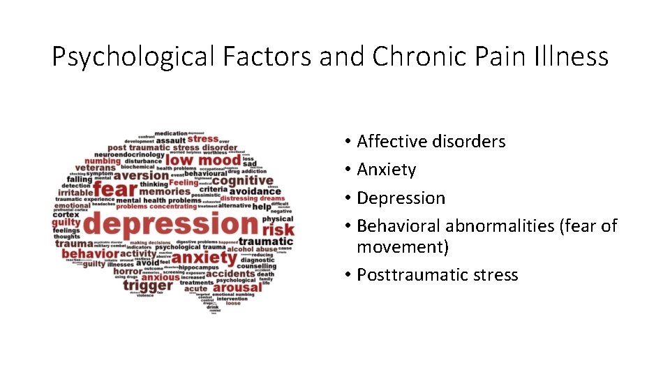 Psychological Factors and Chronic Pain Illness • Affective disorders • Anxiety • Depression •