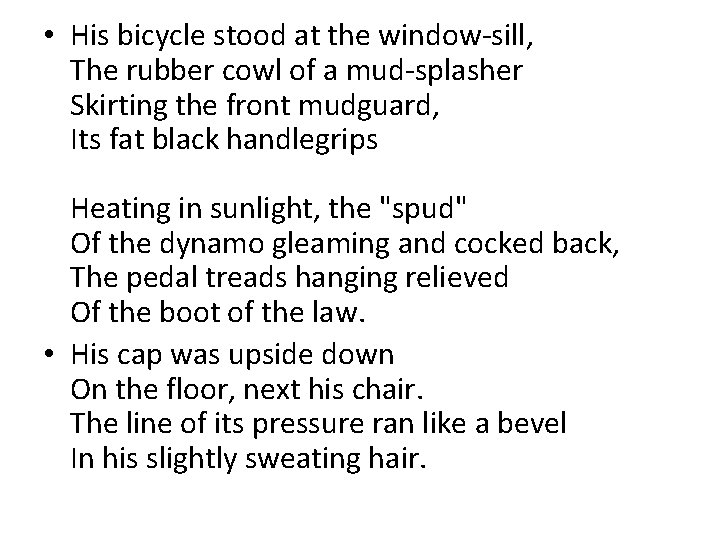  • His bicycle stood at the window-sill, The rubber cowl of a mud-splasher
