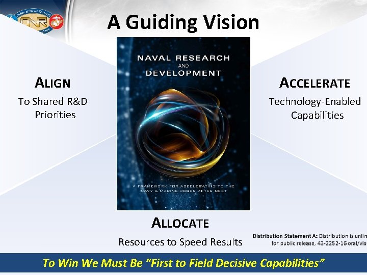 A Guiding Vision ALIGN ACCELERATE To Shared R&D Priorities Technology-Enabled Capabilities ALLOCATE Resources to