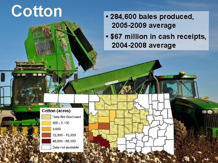 Cotton • 284, 600 bales produced, 2005 -2009 average • $67 million in cash