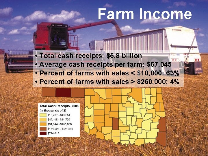 Farm Income • Total cash receipts: $5. 8 billion • Average cash receipts per