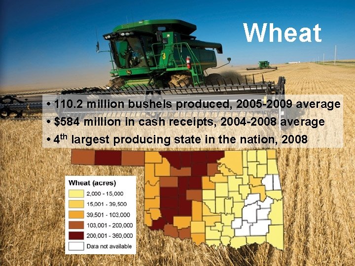 Wheat • 110. 2 million bushels produced, 2005 -2009 average • $584 million in