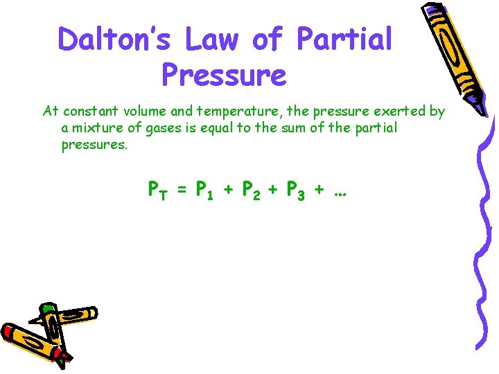 Dalton’s Law of Partial Pressure At constant volume and temperature, the pressure exerted by Dalton’s Law of Partial Pressure At constant volume and temperature, the pressure exerted by