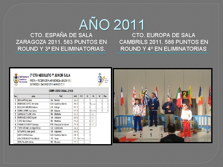 AÑO 2011 CTO. ESPAÑA DE SALA ZARAGOZA 2011. 583 PUNTOS EN ROUND Y 3ª