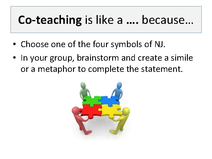 Co-teaching is like a …. because… • Choose one of the four symbols of