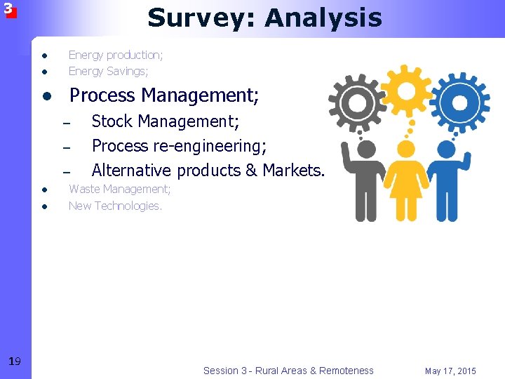 3 Survey: Analysis l Energy production; Energy Savings; l Process Management; l – –