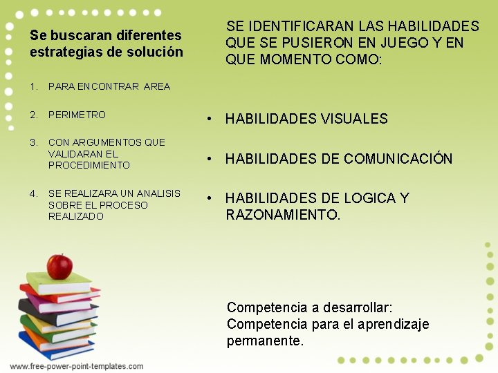 Se buscaran diferentes estrategias de solución SE IDENTIFICARAN LAS HABILIDADES QUE SE PUSIERON EN