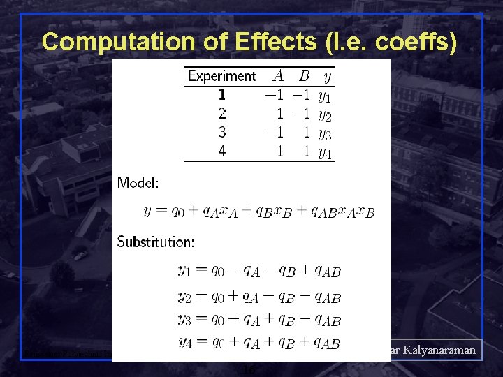 Computation of Effects (I. e. coeffs) Shivkumar Kalyanaraman Rensselaer Polytechnic Institute 16 