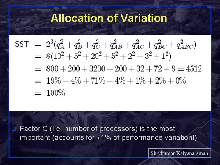 Allocation of Variation q Factor C (I. e. number of processors) is the most