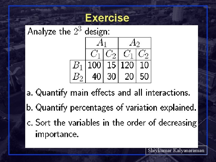 Exercise Shivkumar Kalyanaraman Rensselaer Polytechnic Institute 25 