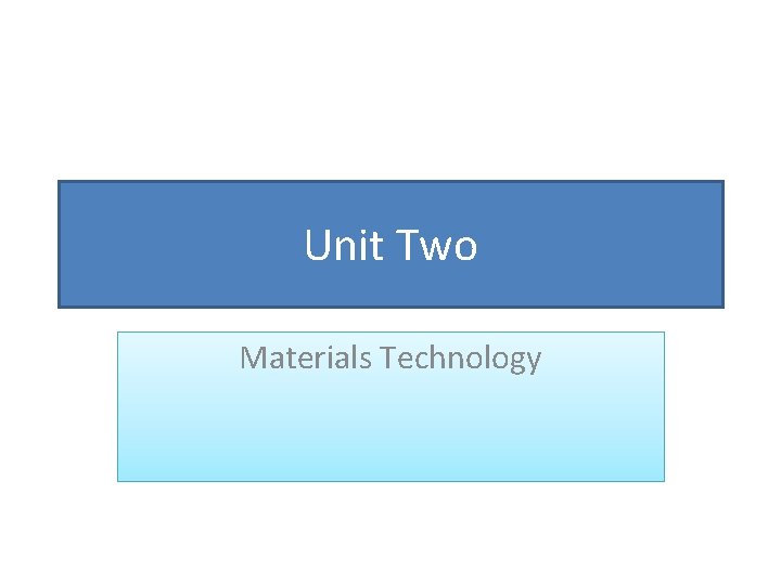 Unit Two Materials Technology 