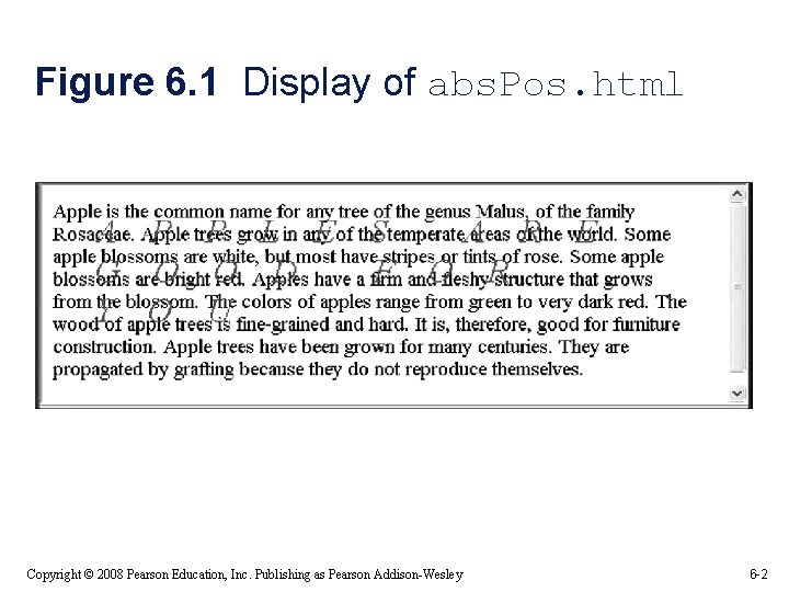 Figure 6. 1 Display of abs. Pos. html Copyright © 2008 Pearson Education, Inc. Figure 6. 1 Display of abs. Pos. html Copyright © 2008 Pearson Education, Inc.