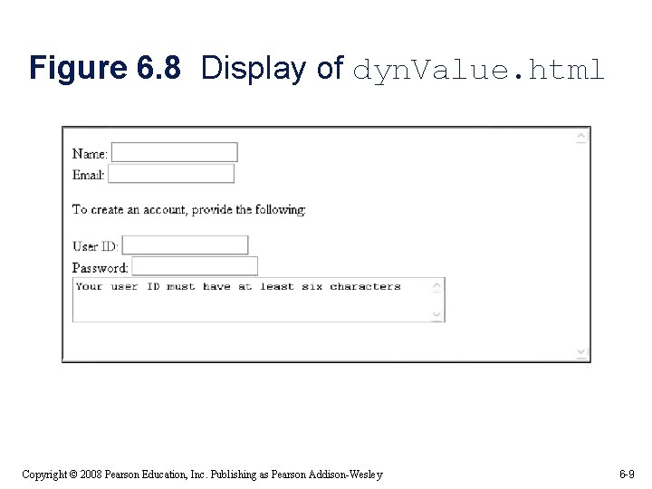 Figure 6. 8 Display of dyn. Value. html Copyright © 2008 Pearson Education, Inc. Figure 6. 8 Display of dyn. Value. html Copyright © 2008 Pearson Education, Inc.