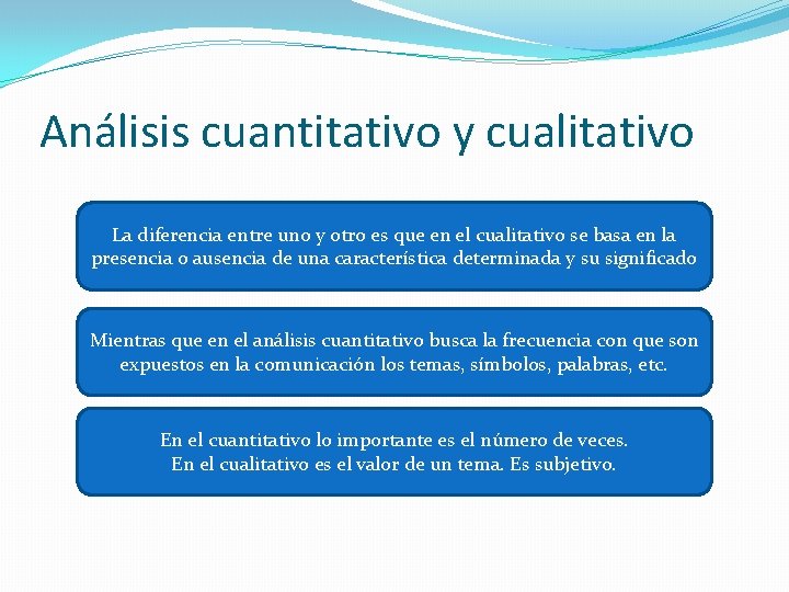 Análisis cuantitativo y cualitativo La diferencia entre uno y otro es que en el