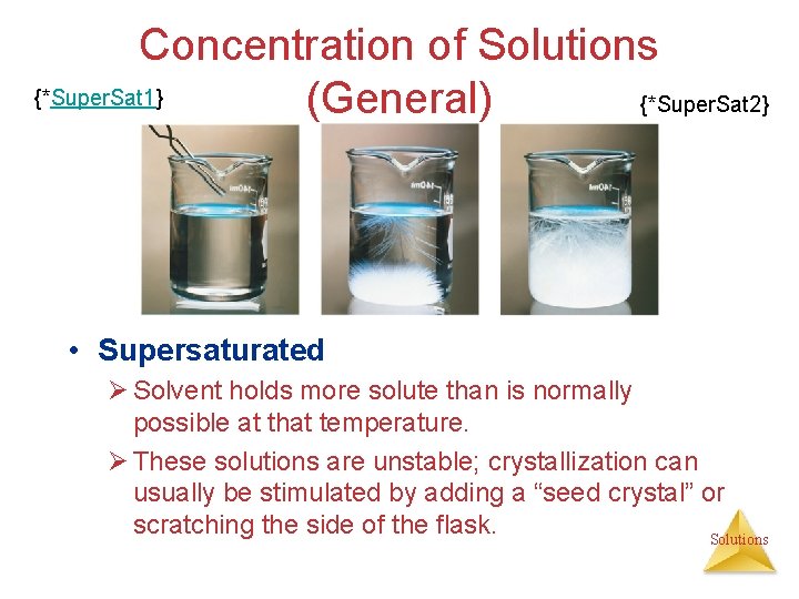 Concentration of Solutions {*Super. Sat 1} {*Super. Sat 2} (General) • Supersaturated Ø Solvent
