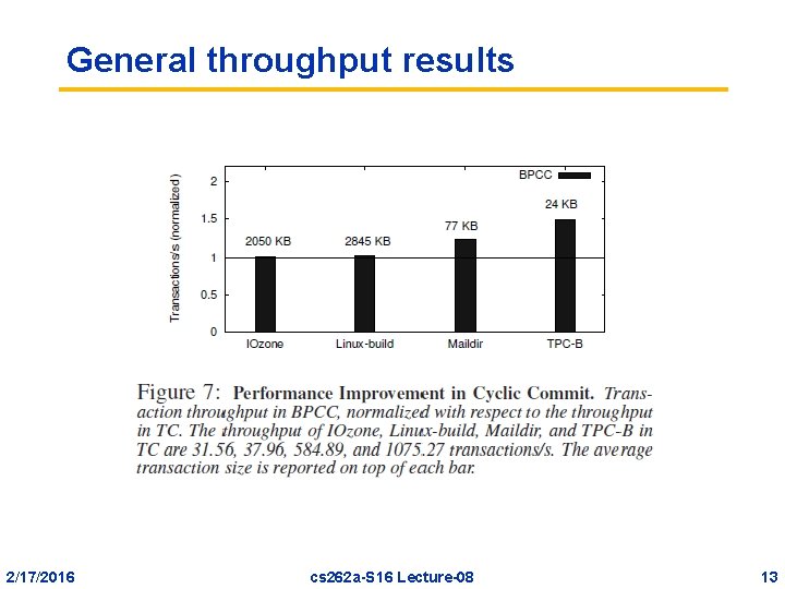 General throughput results 2/17/2016 cs 262 a-S 16 Lecture-08 13 