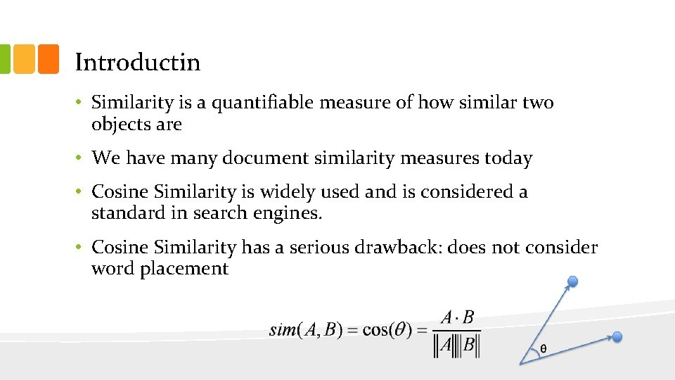 Introductin • Similarity is a quantifiable measure of how similar two objects are •