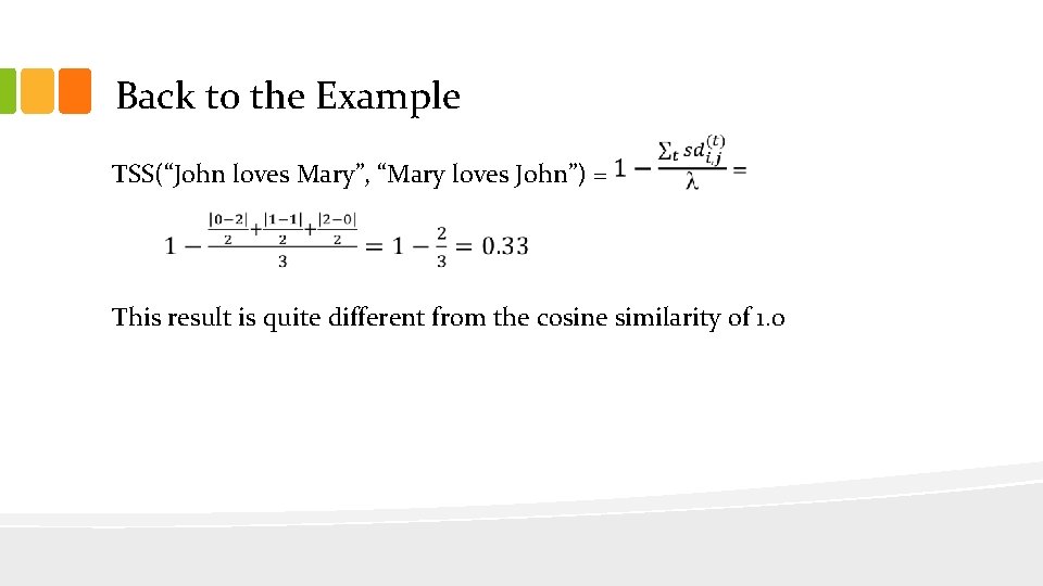 Back to the Example TSS(“John loves Mary”, “Mary loves John”) = This result is