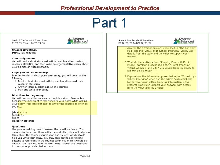 Professional Development to Practice Part 1 