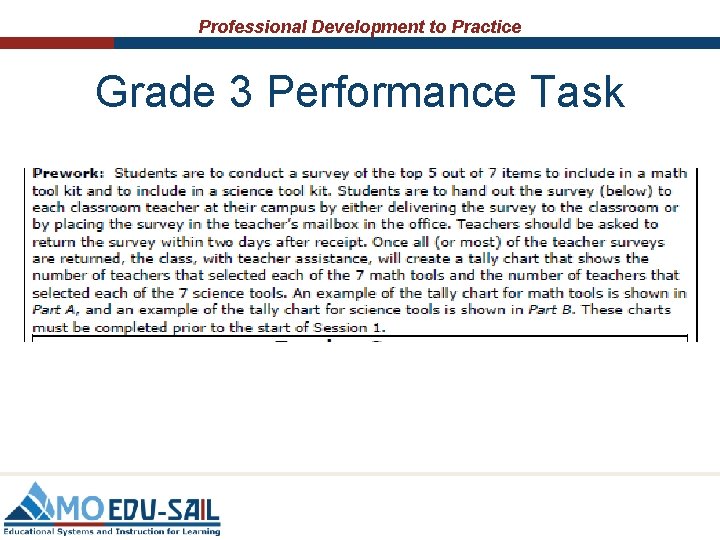 Professional Development to Practice Grade 3 Performance Task 