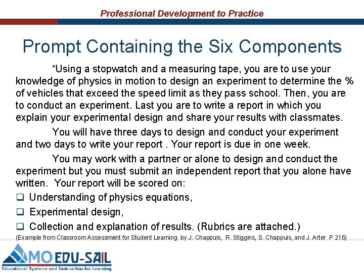 Professional Development to Practice Prompt Containing the Six Components “Using a stopwatch and a