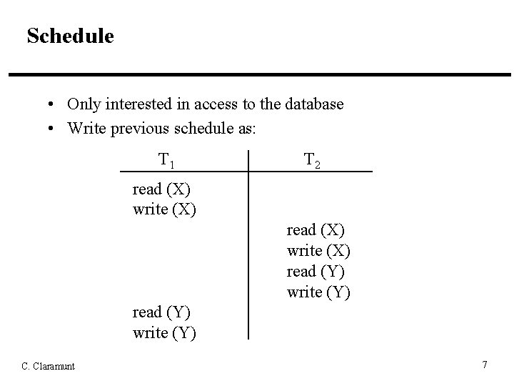 Schedule • Only interested in access to the database • Write previous schedule as: