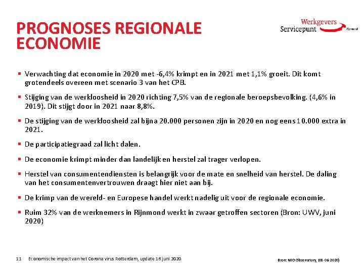 PROGNOSES REGIONALE ECONOMIE § Verwachting dat economie in 2020 met -6, 4% krimpt en