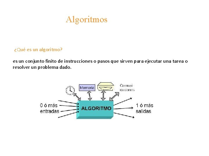 Algoritmos ¿Qué es un algoritmo? es un conjunto finito de instrucciones o pasos que