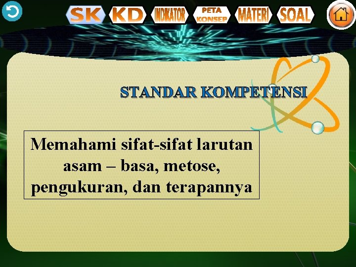 STANDAR KOMPETENSI Memahami sifat-sifat larutan asam – basa, metose, pengukuran, dan terapannya 