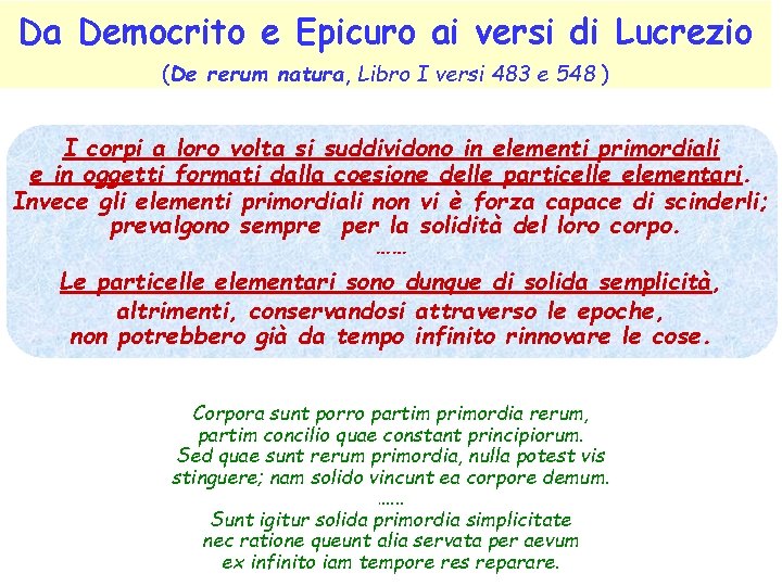 Da Democrito e Epicuro ai versi di Lucrezio (De rerum natura, Libro I versi