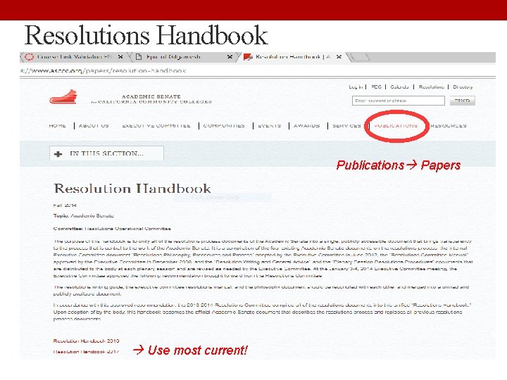 Resolutions Handbook Publications Papers Use most current! 