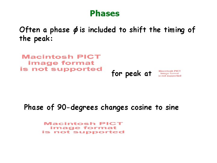 Phases Often a phase the peak: is included to shift the timing of for