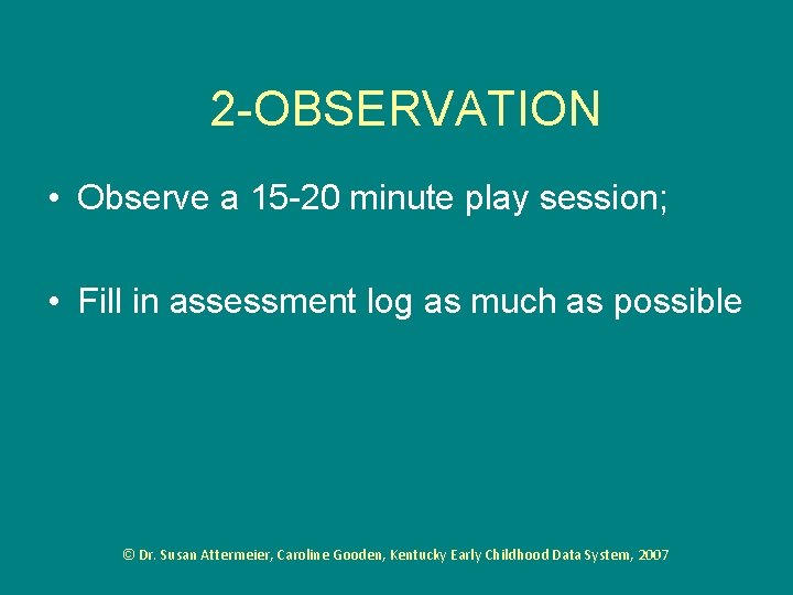 2 -OBSERVATION • Observe a 15 -20 minute play session; • Fill in assessment