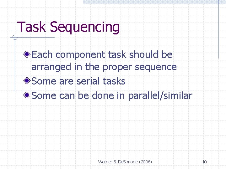 Task Sequencing Each component task should be arranged in the proper sequence Some are Task Sequencing Each component task should be arranged in the proper sequence Some are