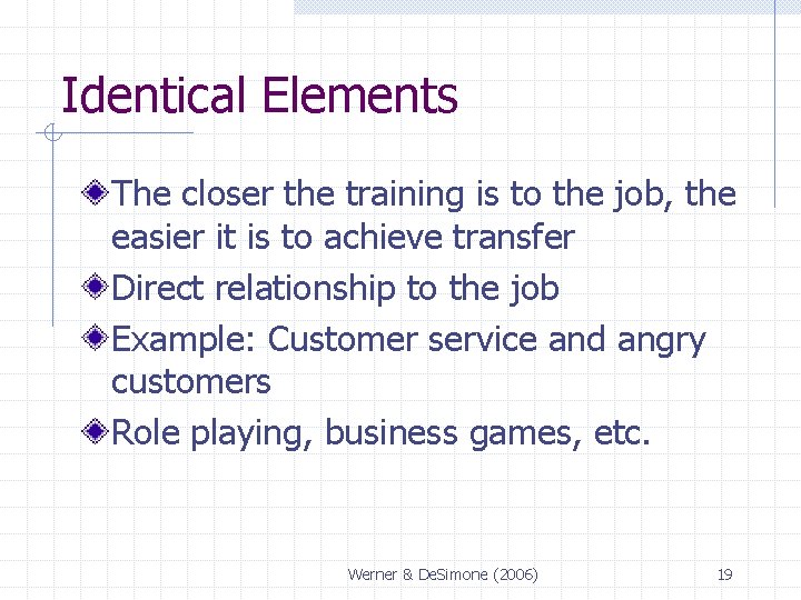 Identical Elements The closer the training is to the job, the easier it is Identical Elements The closer the training is to the job, the easier it is