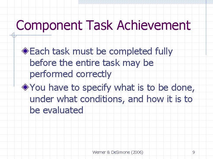 Component Task Achievement Each task must be completed fully before the entire task may Component Task Achievement Each task must be completed fully before the entire task may